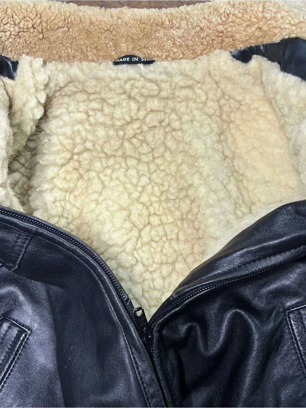 Vintage Gerome Made In Spain Leather Jacket Black Small Sherpa Lined